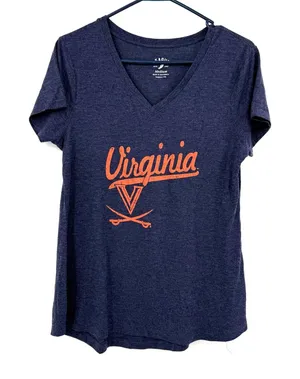 League Size Medium Short Sleeve V Neck Tee T-Shirt Top UVA Virginia Cavaliers thumbnail 1