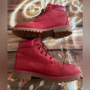Timberland Cherry Red Leather Boots thumbnail 2
