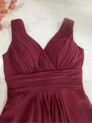Bill Levkoff Burgundy V‑Neck Pleated Waist Maxi Dress thumbnail 3