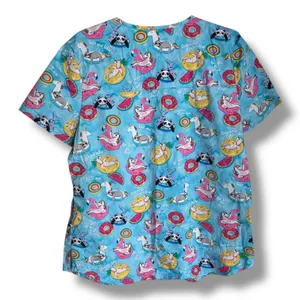 Cherokee Scrub‎ Top L Blue Go with the Float Unicorn Sloth Panda Llama thumbnail 2