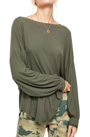 Free People Shimmy Shake Tunic Top Army Green Ribbed Open Back Boho thumbnail 1