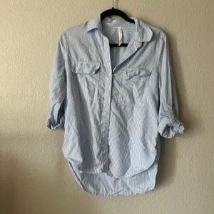 Babaton Relaxed Drapey Twill Button-up Utility Shirt Blue Stripe Size XS thumbnail 2