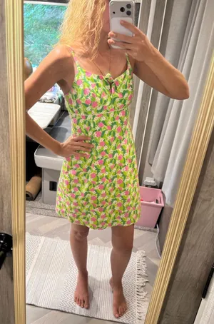 Vintage Lilly Pulitzer Cotton Floral Tie Mini Summer Dress Pink &‎ Lime Green thumbnail 1