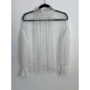 INA sheer white mesh decorated faux pearls‎ size medium thumbnail 2