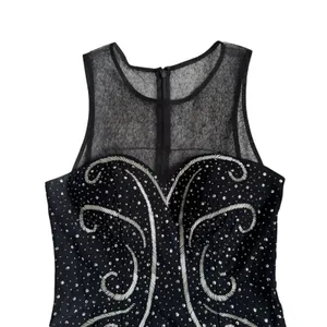 Blondie Nites Women's Vintage Form Fitting Black Sequin Sparkly Mesh‎ Knee Length Dress Sz 5 thumbnail 2