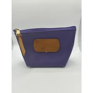 Jon Hart Zipper Pouch Makeup Travel Bag Nylon Leather Purple Preppy thumbnail 2