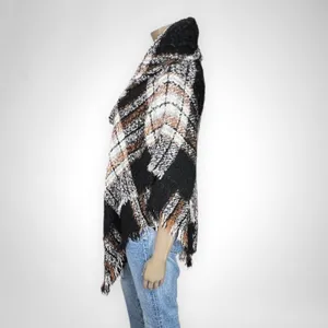 APT.9 London Plaid Toggle Ruana Poncho Cape Wrap Black‎ Brown White Cozy OS thumbnail 3