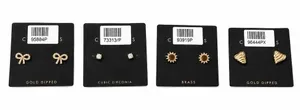Lot of 4 Gold dipped brass Stud Earrings Cubic Zirconia Bow Heart Sunburst Set thumbnail 1