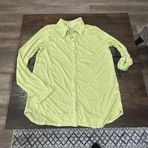 Lulu-B Womens Lightweight Tab‎ Sleeve Button Up Top Green Small Gauzy thumbnail 7