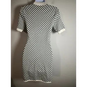 Abercrombie & Fitch Green White Checkerboard Mock Neck Bodycon Sweater Dress SP thumbnail 3