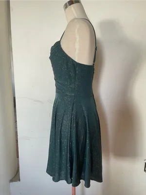 City Studio Dark Green Sparkle Cowl Neck Mini Dress thumbnail 2