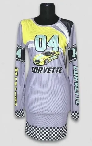 General Motors Corvette Graphic Mini Bodycon Dress Purple M thumbnail 1