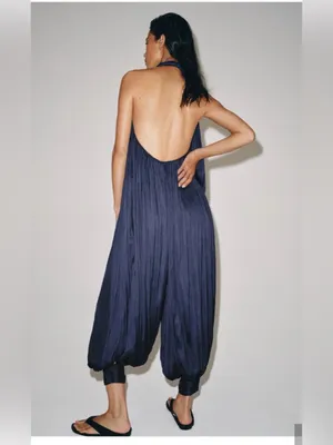 Zara zw collection satin open back jumpsuit thumbnail 3