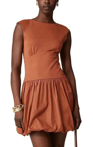 J Crew Bubble Hem Mixy Mini‎ Dress Large Terracotta Brown Old Money Mixed Media thumbnail 1