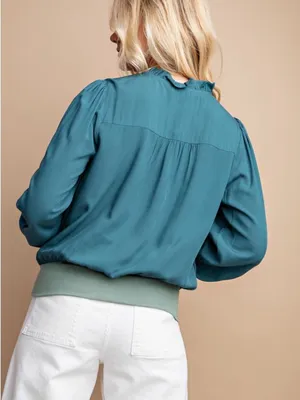 Women's Teal Tie-Front Long Sleeve Blouse new thumbnail 4