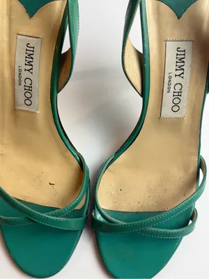 Jimmy Choo Green Patent Leather Strappy Slingback Stiletto Sandals Size 39.5‎ thumbnail 7