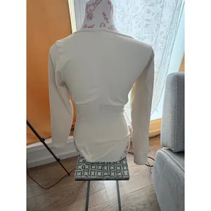 OQQ Women Cream Square Neck Long Sleeve Bodict Seamless Ribbed‎ XL Top thumbnail 3