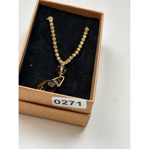 Gold Rhinestone Necklace With Amber Crystal Drop Pendant thumbnail 7