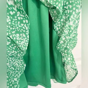 Sienna Sky Green Off the Shoulder Cottage Smocked Babydoll Mini Dress Speckled - Medium thumbnail 5