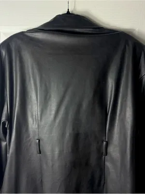 PrettyLittleThing Black Faux Leather Long Moto Jacket Padded Shoulders 12 Large thumbnail 7