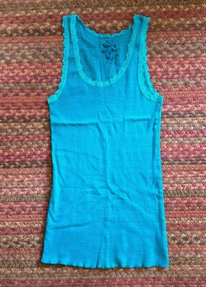 Retro Y2k Rue 21 Blue Stripe Lace Trim Layering Tank thumbnail 1
