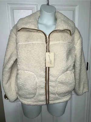 Universal Thread Cozy Cream Full Zipper Sherpa Jacket with Tan Details Sz XS thumbnail 1