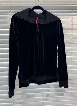 SPANX Black Velvet Zip-Up Pullover Jacket thumbnail 1