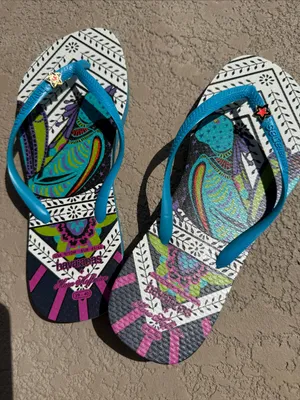 Havianas x Mara Hoffman Colorful Patterned Flip Flops with Teal Straps thumbnail 1