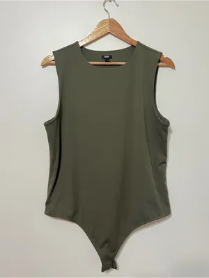 Express Body Contour High Neck Thong Bodysuit Green Size XL thumbnail 2