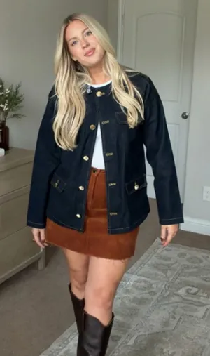 MAEVE Oversized Denim Jacket in Denim Medium Blue Size XL thumbnail 1