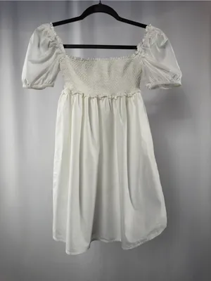 Sunday Best White Smocked Square Neck Puff Sleeve Dress‎ thumbnail 2