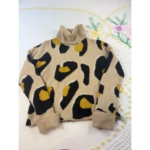 MOTH by anthropologie turtle‎ neck Sweater Animal Print Yellow Black Beige Se thumbnail 2
