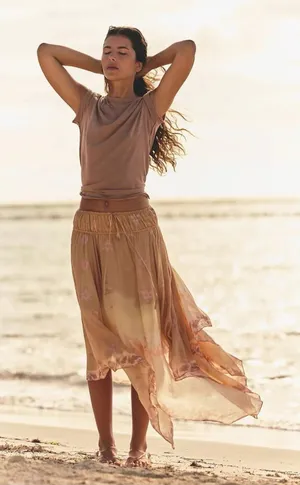 Free People Bohemian 70s FP One Kaia Asymmetrical Midi Skirt Desert Mirage XL thumbnail 1