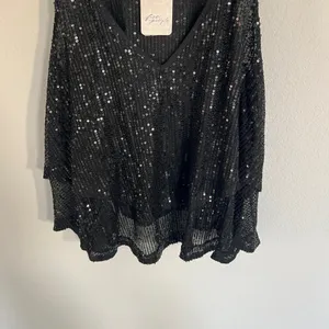 Free People Black Sequin Layered Spaghetti Strap Top Size Small NWT thumbnail 4