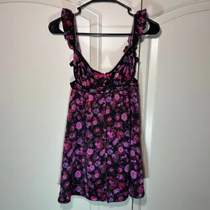 For Love & Lemons Lola Babydoll Floral Mini Dress‎ Black Pink Lingerie Bra Top S thumbnail 2