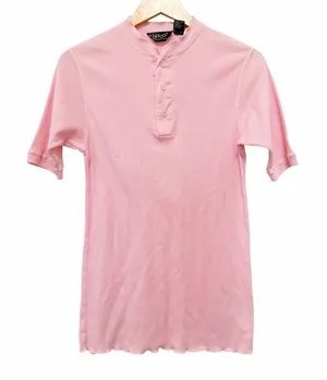 Vintage DeeCee Pink Ribbed Henley Short Sleeve Shirt Sz XL thumbnail 1