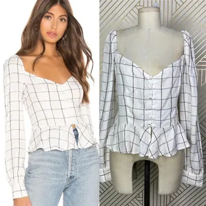 Superdown‎ Marrie Flannel Puff Sleeve Top White & Pink Size US Large thumbnail 2