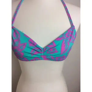 NWOT Victoria’s Secret Teal Hawaiian Purple Tropical Strappy Halter Bikini Top M thumbnail 2