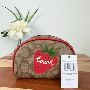 NWT Coach Dome Cosmetic‎ Case In Signature Canvas With Wild Strawberry thumbnail 2