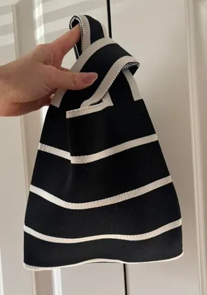 Black white striped tote thumbnail 1