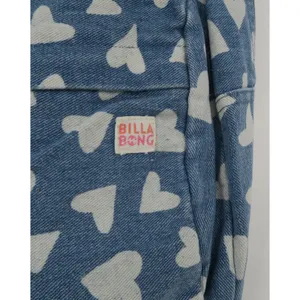Billabong Denim Heart Print Backpack Blue White Adjustable Straps School Bag‎ thumbnail 5