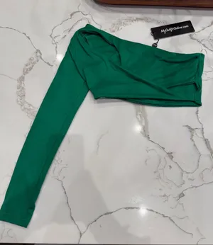 One-Shoulder Green Long Sleeve Crop Top - MyOutfitOnline thumbnail 1