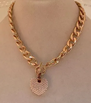 NWT Vera by New York bold chain and faux pearl heart choker thumbnail 1
