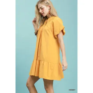 Umgee Flutter Sleeve Tassel Tie Ruffle Hem Mini Dress - Honey - Small thumbnail 2