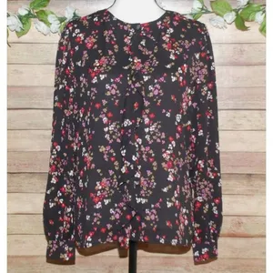 Ann Taylor Ladies Black Floral Long Sleeve Blouse Size S Button Up Ruffle Front thumbnail 1