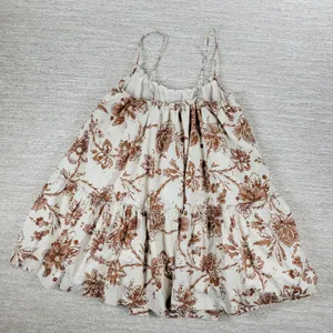 Abercrombie & Fitch Babydoll Cami Top Womens M White Brown Floral Tiered Tunic thumbnail 9
