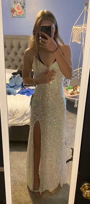 White Iridescent Prom Dress thumbnail 1