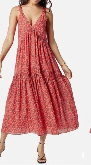 Anthropologie JOIE Sleeveless Summer Gathered Loose Fit Red Maxi Dress thumbnail 1
