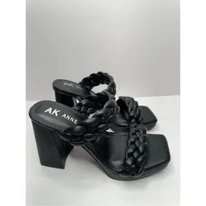 Anne Klein Sandals Womens Size 5.5 Black Braided‎ Double Strap Slip On Heels thumbnail 3