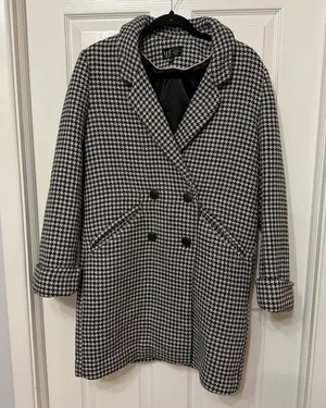 ZARA Women's Black and White wool Houndstooth‎ Coat cuffed sleeves size medium thumbnail 1
